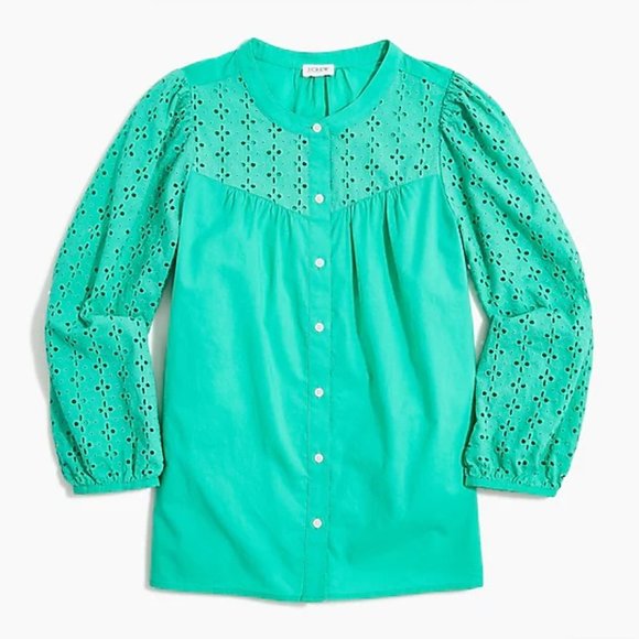 J. Crew Factory Tops - J. Crew Factory Mixed-media Button-Front Top